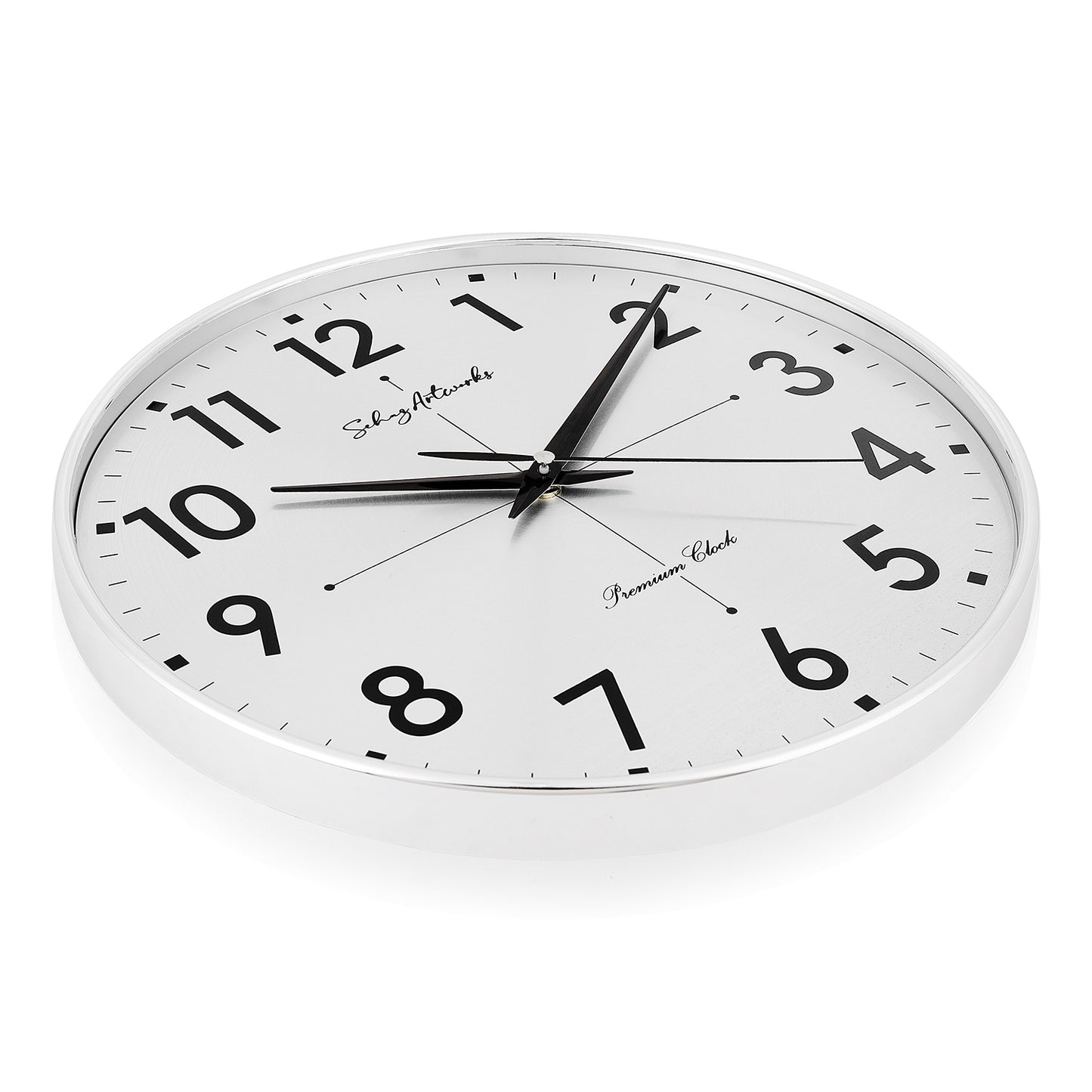 Silent Modern Wall Clock for Living Room - Silver (32x32 CM)