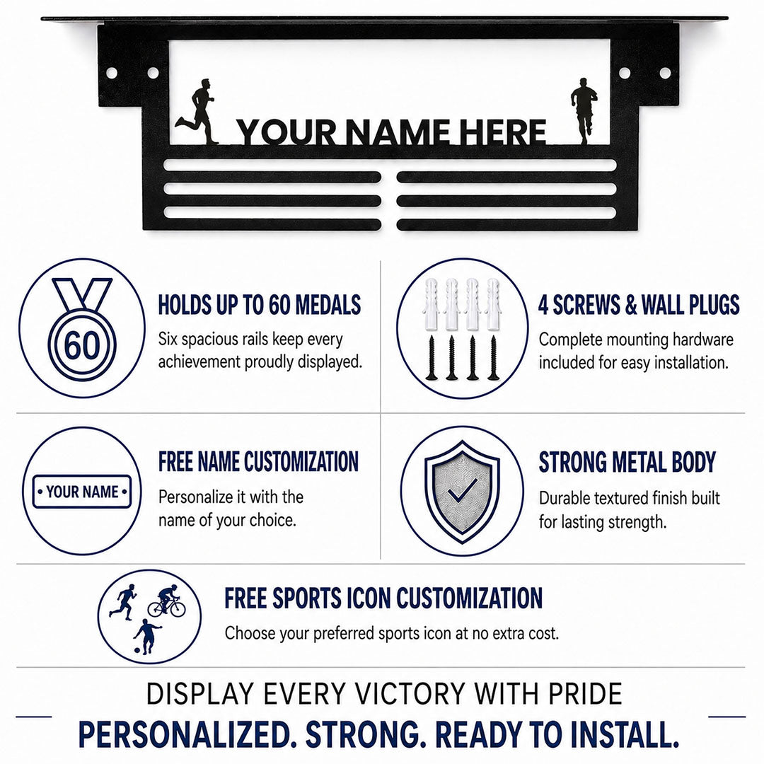 Personalized Medal Hanger with Trophy Shelf For Athletes & Students