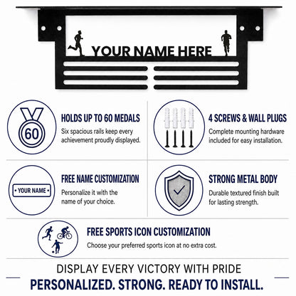 Personalized Medal Hanger with Trophy Shelf For Athletes & Students