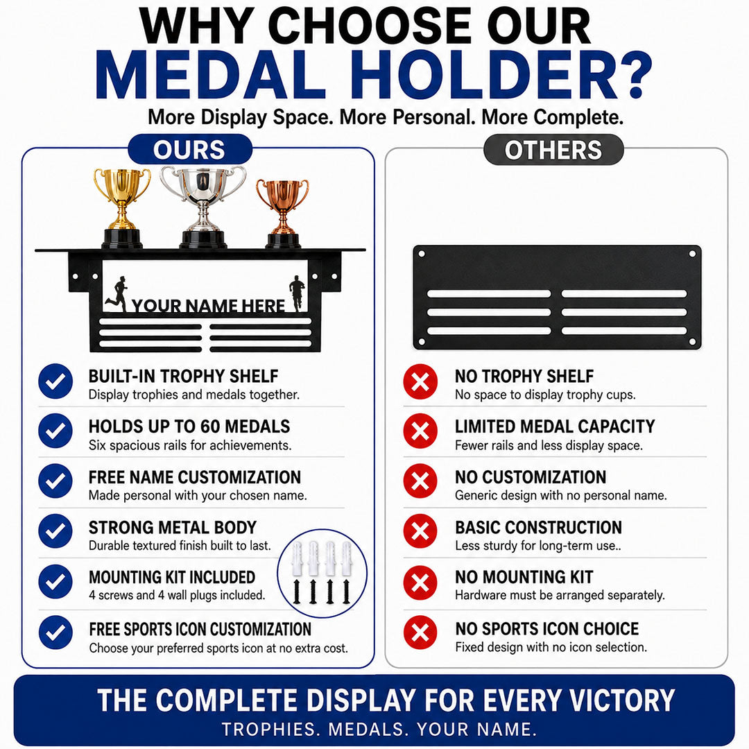 Personalized Medal Hanger with Trophy Shelf For Athletes & Students