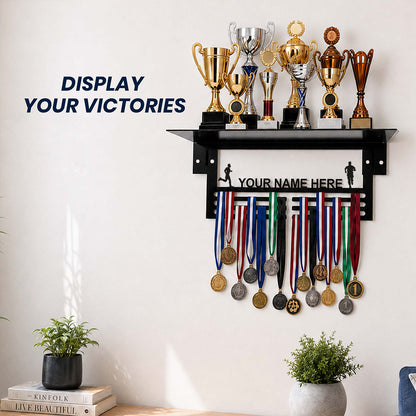 Personalized Medal Hanger with Trophy Shelf For Athletes & Students