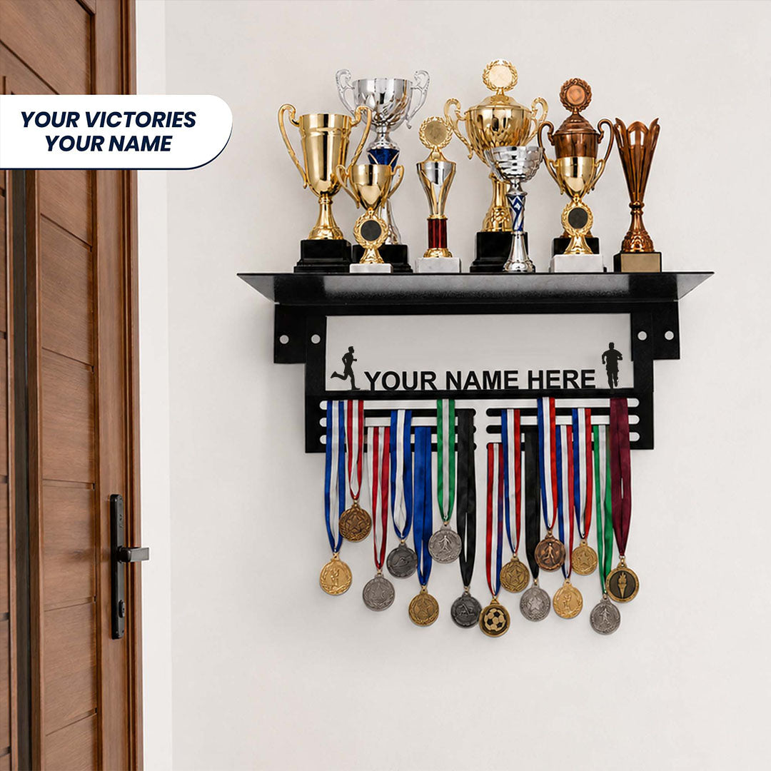 Personalized Medal Hanger with Trophy Shelf For Athletes & Students