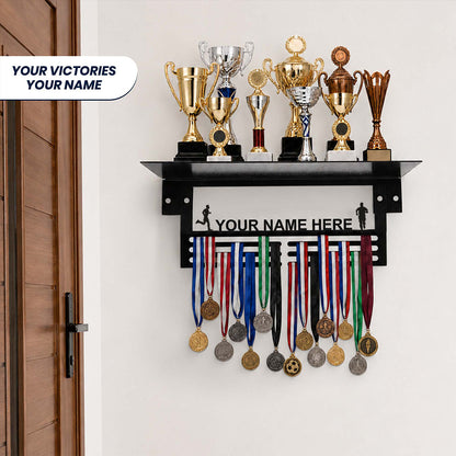 Personalized Medal Hanger with Trophy Shelf For Athletes & Students