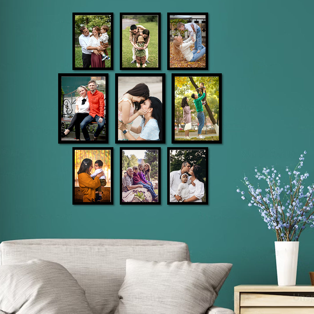 Photo Collage Set of 9 Frames – Elegant Wall Frame Display for Living Room or Bedroom
