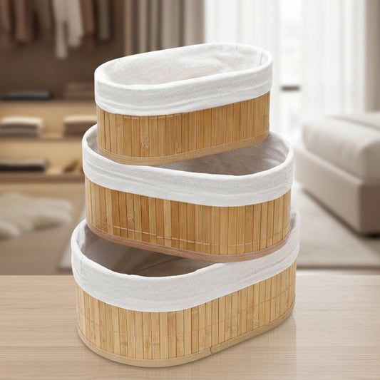 3-Piece Bamboo Storage Basket Set with Fabric Lining