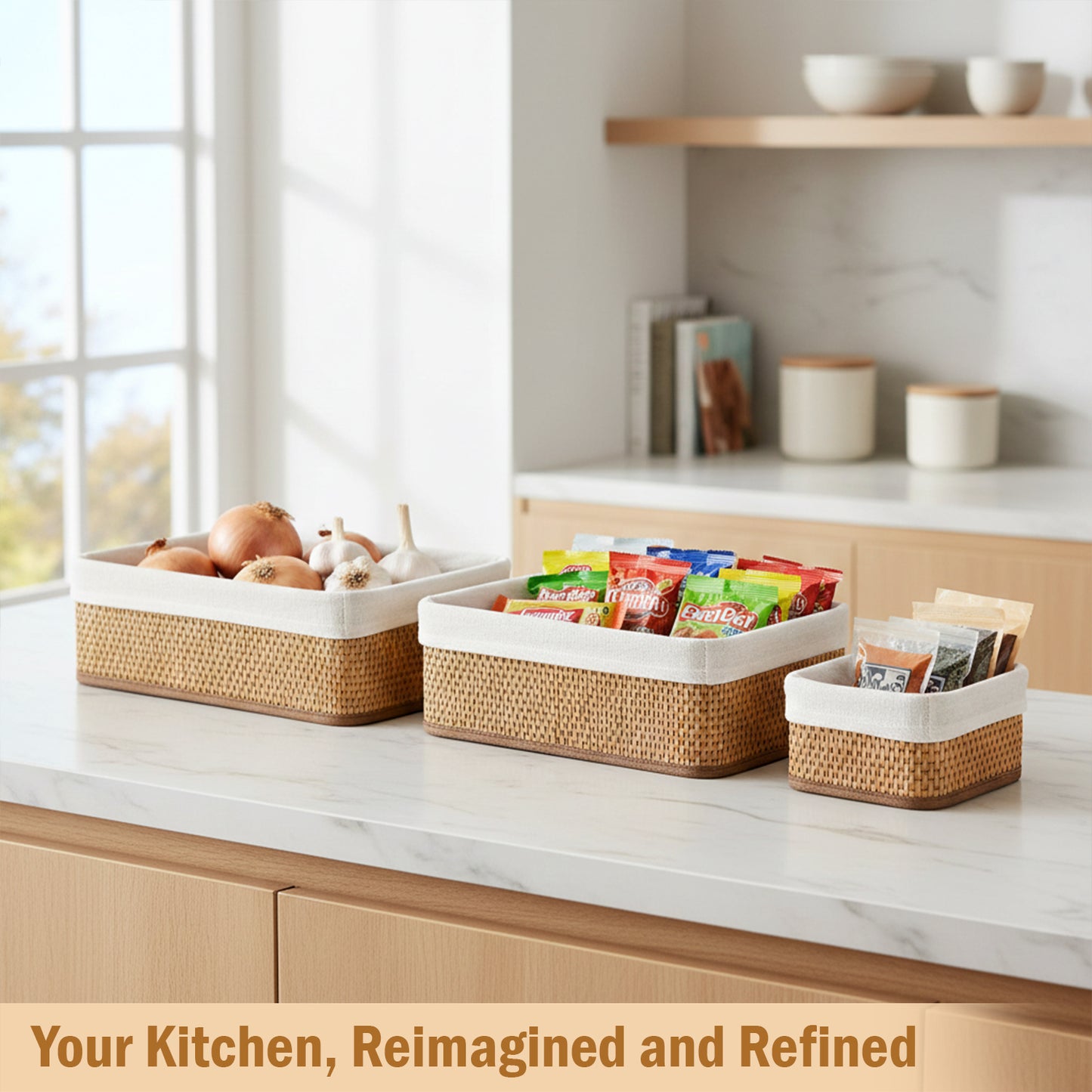 Storage Organizer Baskets | Wicker Baskets | Bamboo Basket Kitchen Storage