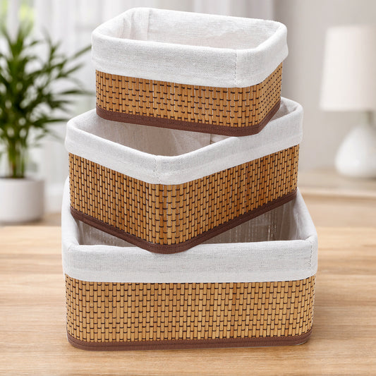 3-Piece Wicker Storage Basket Set with Fabric Lining