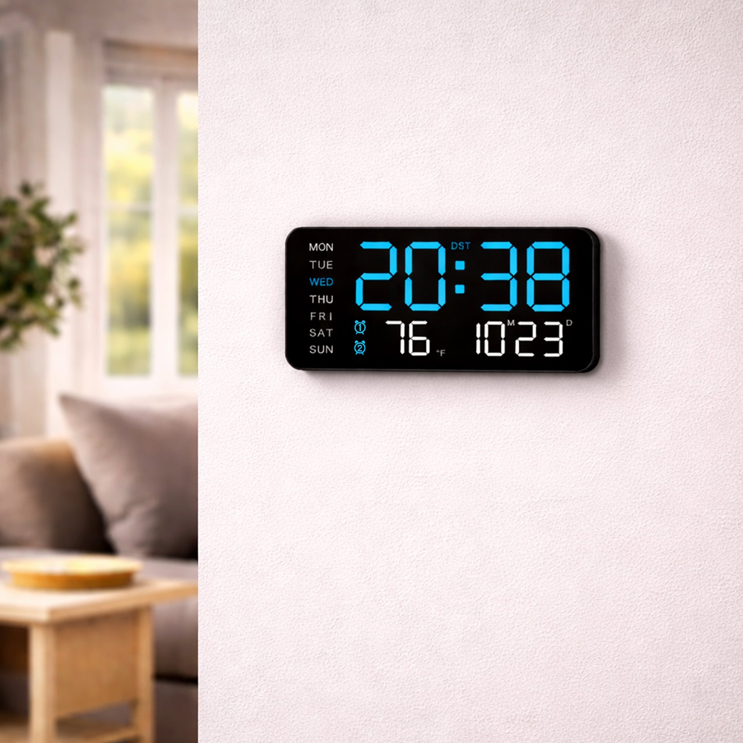 Wall Clock & Digital Clock for Living Room - Blue (21.5x11 CM)