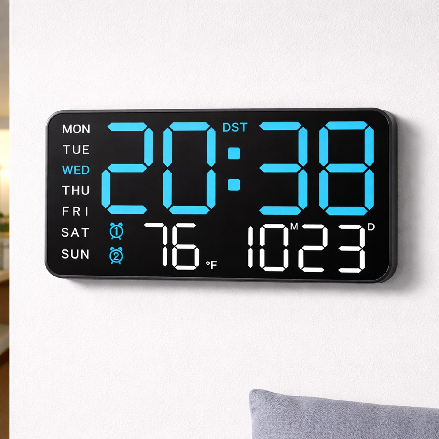 Wall Clock & Digital Clock for Living Room - Blue (21.5x11 CM)