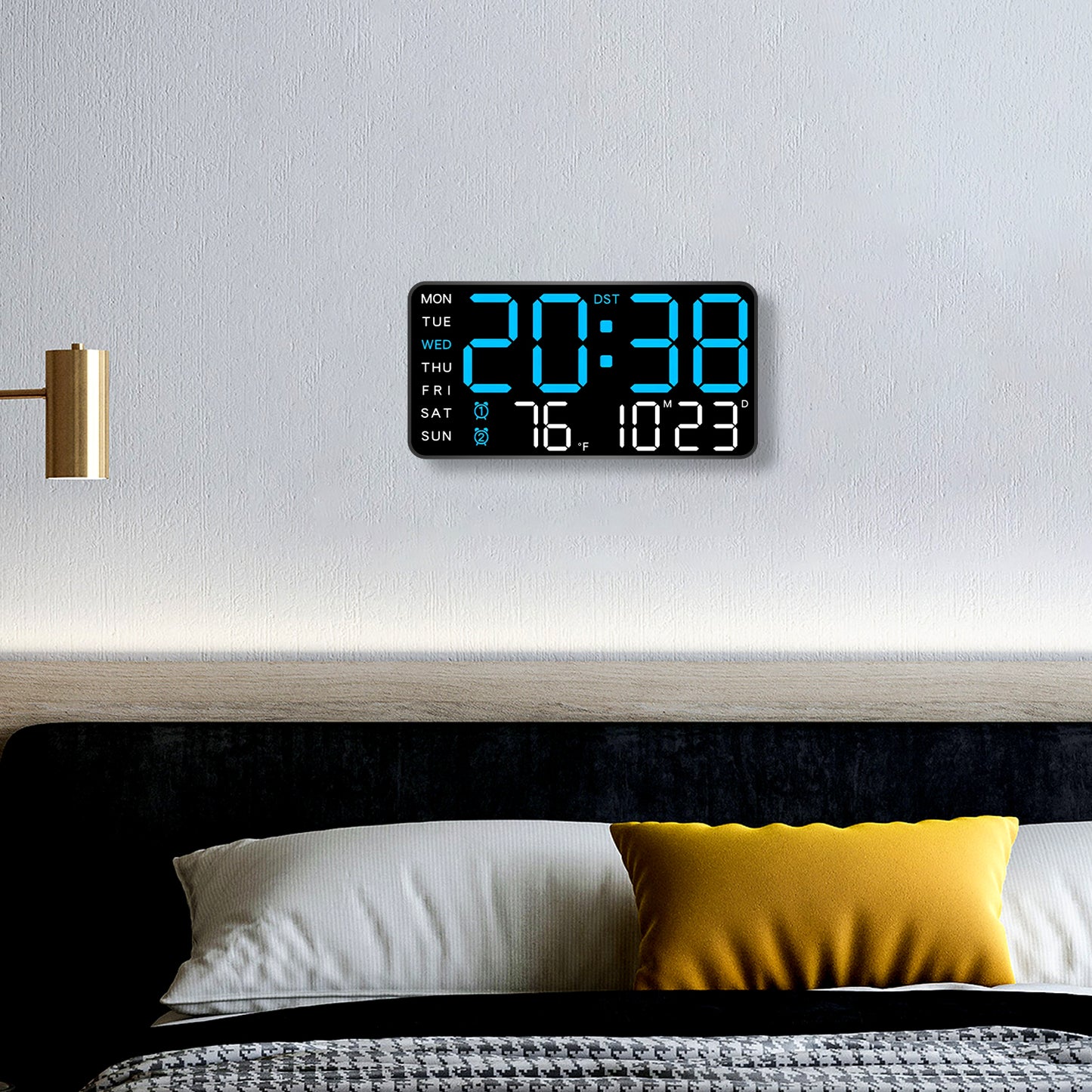 Wall Clock & Digital Clock for Living Room - Blue (21.5x11 CM)