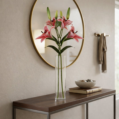 Artificial pink lily flowers realistic floral stems for home decor