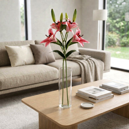 Artificial pink lily flowers realistic floral stems for home decor