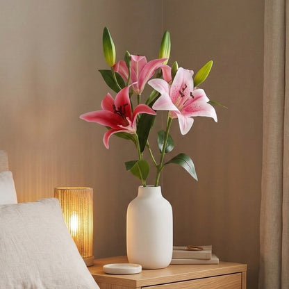 Artificial pink lily flowers realistic floral stems for home decor