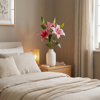 Artificial pink lily flowers living room vase decoration