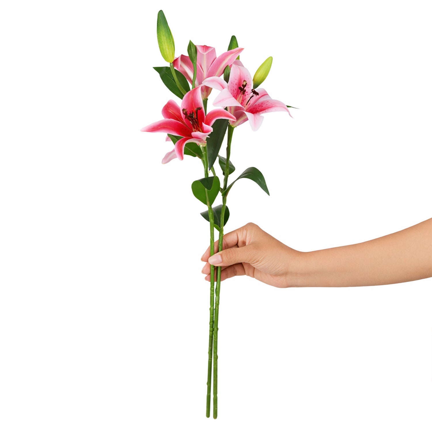 Artificial pink lily flowers realistic floral stems for home decor