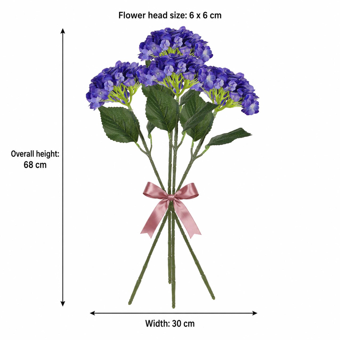 Violet Hydrangea Artificial Flower for Vases | 4 Stems 68 CM (Without Vase)