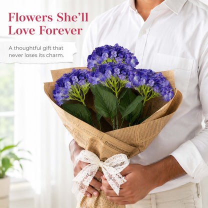 Violet Hydrangea Artificial Flower for Vases | 4 Stems 68 CM (Without Vase)