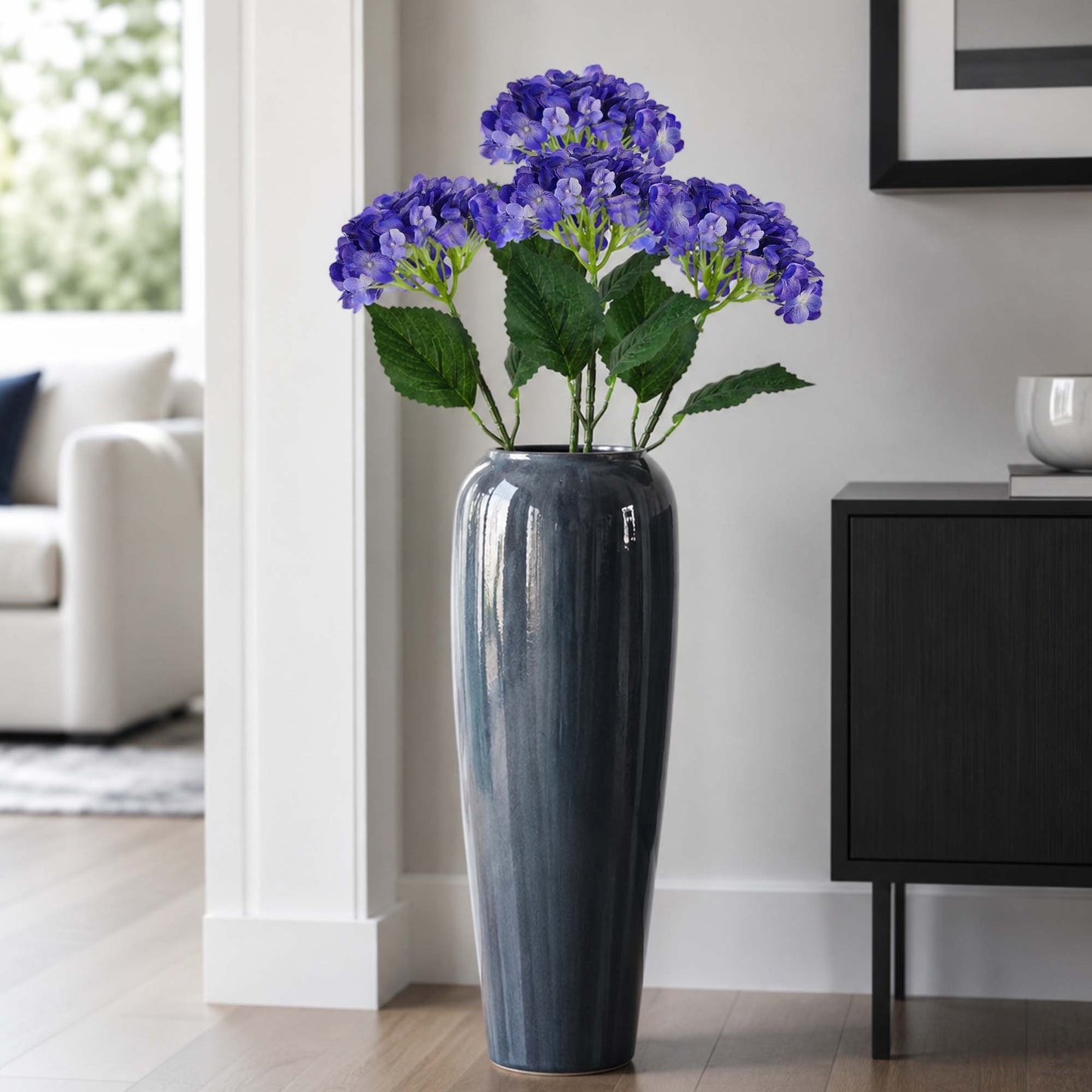 Violet Hydrangea Artificial Flower for Vases | 4 Stems 68 CM (Without Vase)