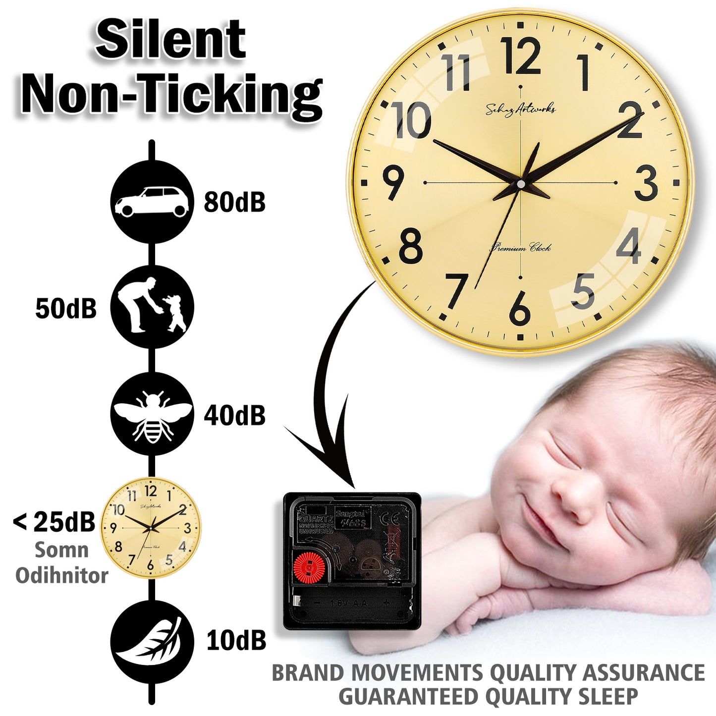 Modern Wall Clock | Wall Clocks for Living Room | Wall Clock For Home - Golden (32x32 CM)