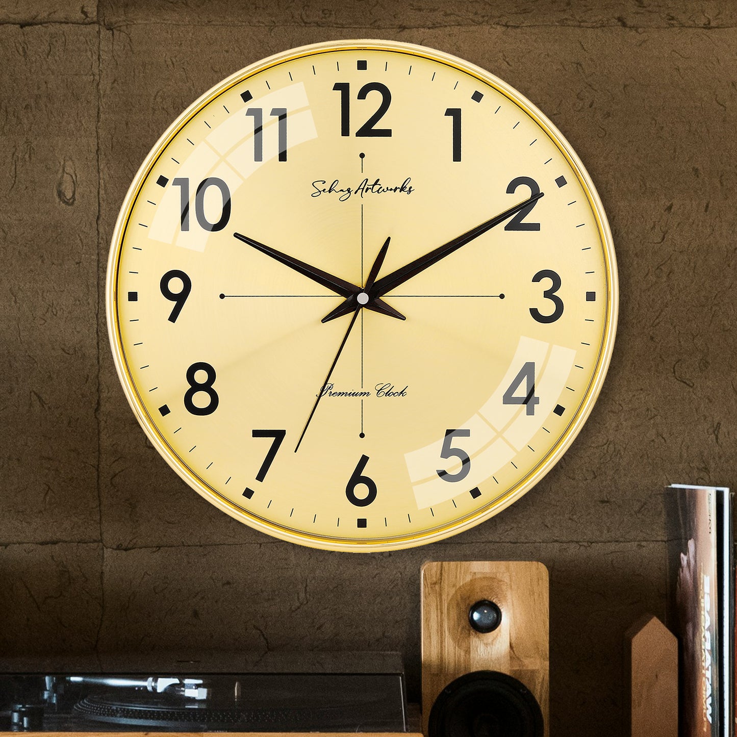 Modern Wall Clock | Wall Clocks for Living Room | Wall Clock For Home - Golden (32x32 CM)