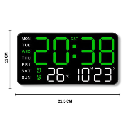 Digital Wall Clock & Alarm Clock for Home - Green (21.5x11 CM)