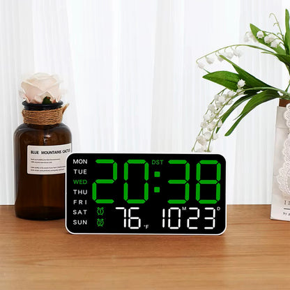 Digital Wall Clock & Alarm Clock for Home - Green (21.5x11 CM)