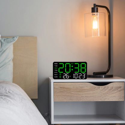 Digital Wall Clock & Alarm Clock for Home - Green (21.5x11 CM)