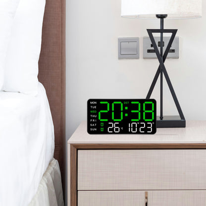 Digital Wall Clock & Alarm Clock for Home - Green (21.5x11 CM)