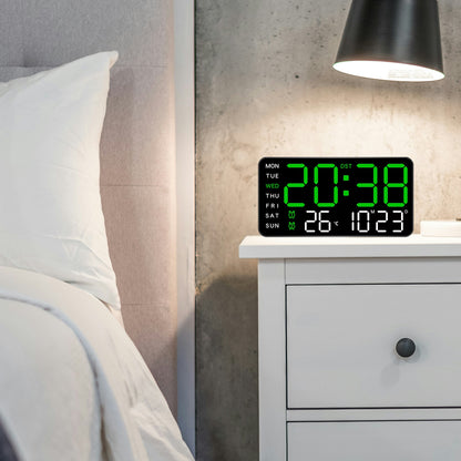 Digital Wall Clock & Alarm Clock for Home - Green (21.5x11 CM)