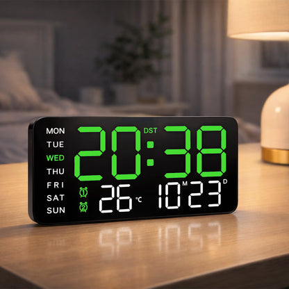 Digital Wall Clock & Alarm Clock for Home - Green (21.5x11 CM)