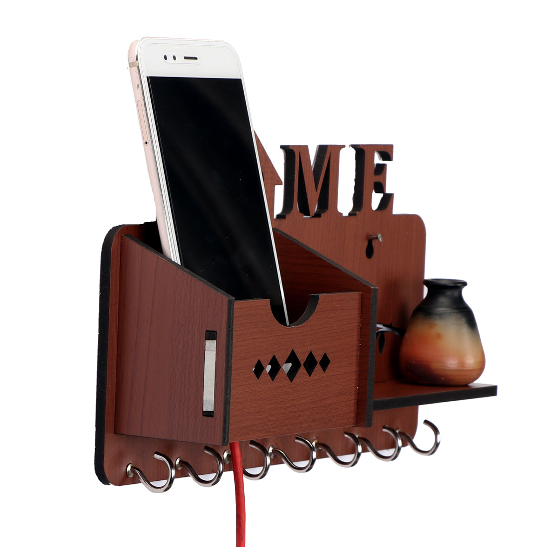 Home Side Shelf Brown Pocket Key Holder