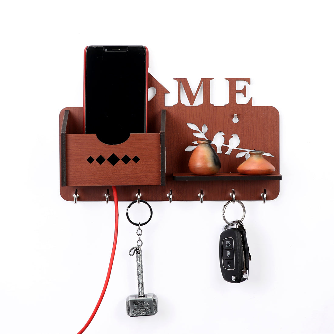 Home Side Shelf Brown Pocket Key Holder