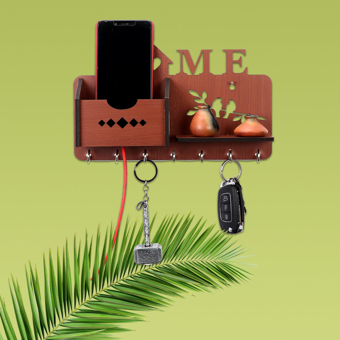 Home Side Shelf Brown Pocket Key Holder