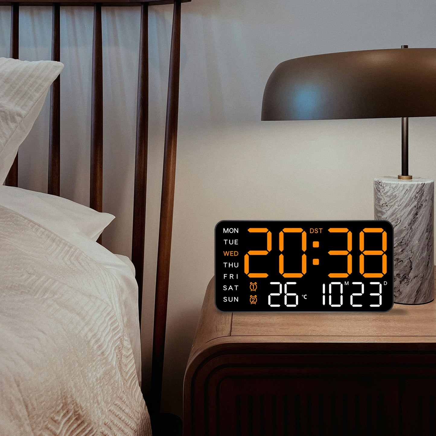 Modern Wall Clock & Table Alarm Clock - Orange (21.5x11 CM)