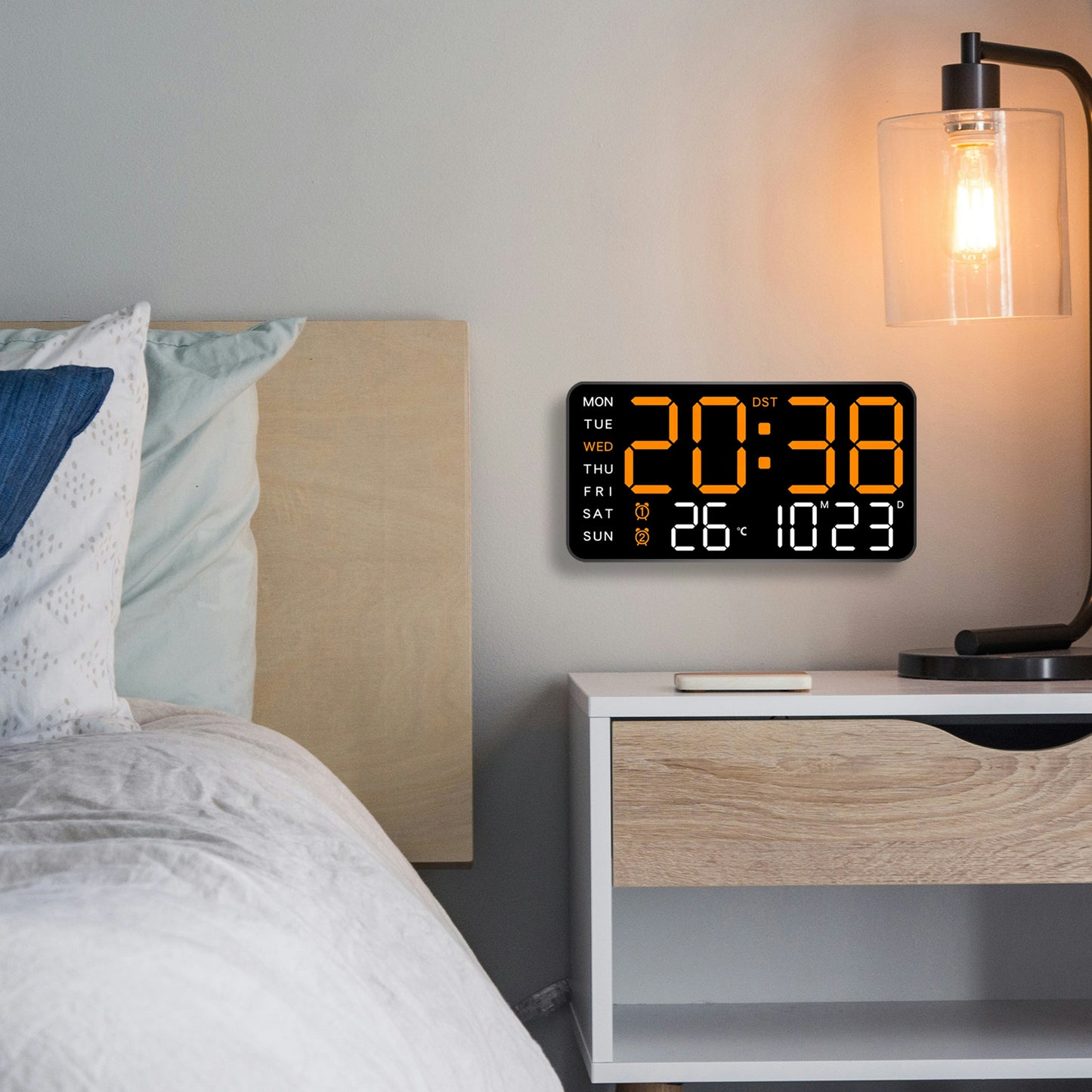 Modern Wall Clock & Table Alarm Clock - Orange (21.5x11 CM)