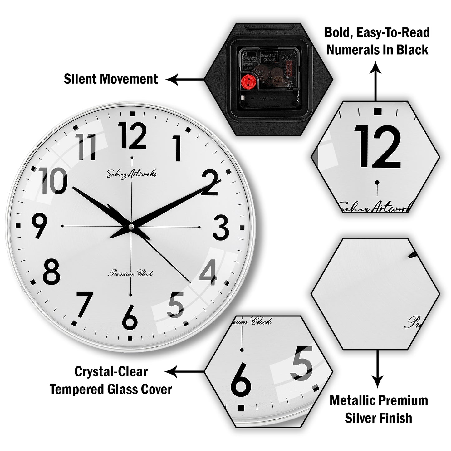 Modern Wall Clock | Wall Clocks for Living Room | Wall Clock For Home - Silver (32x32 CM)