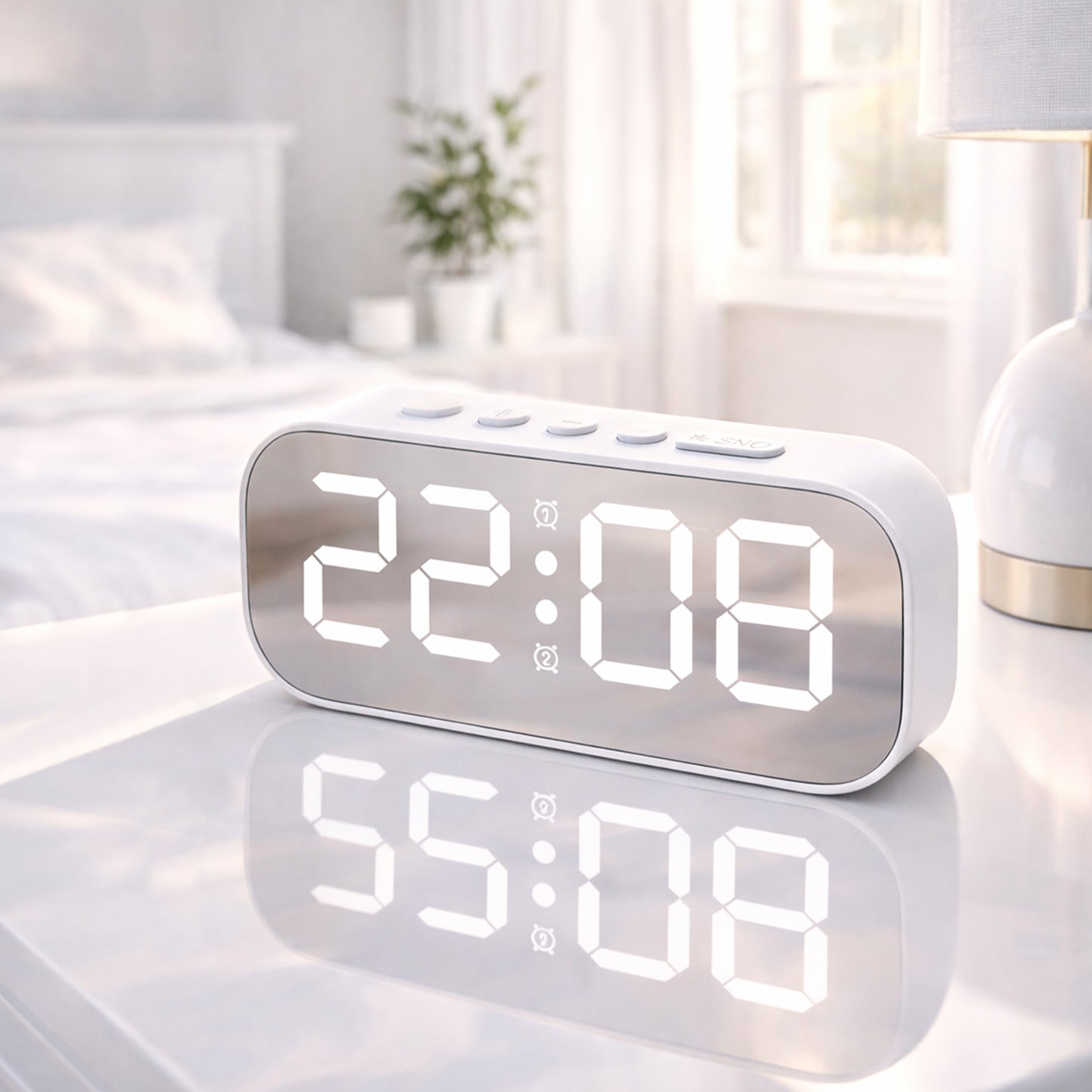 Modern Digital Alarm Clock | Smart Bedside & Desk Clock - White (12.8x6.5 CM)