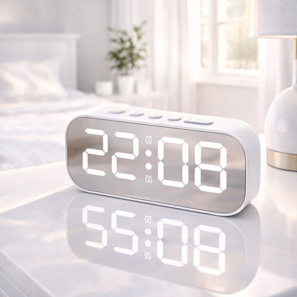 Modern Digital Alarm Clock | Smart Bedside & Desk Clock - White (12.8x6.5 CM)