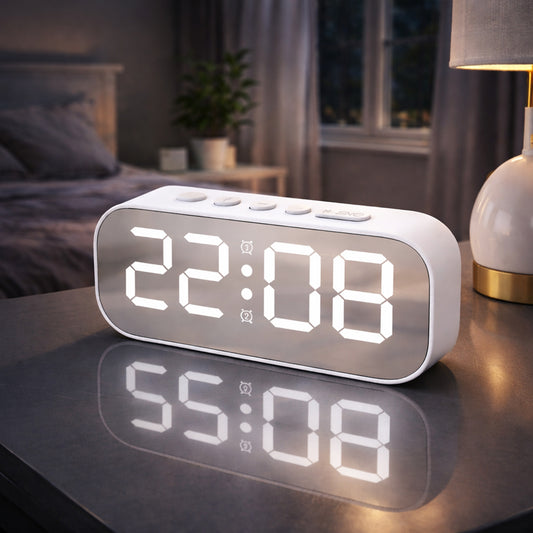 Modern Digital Alarm Clock | Smart Bedside & Desk Clock - White (12.8x6.5 CM)