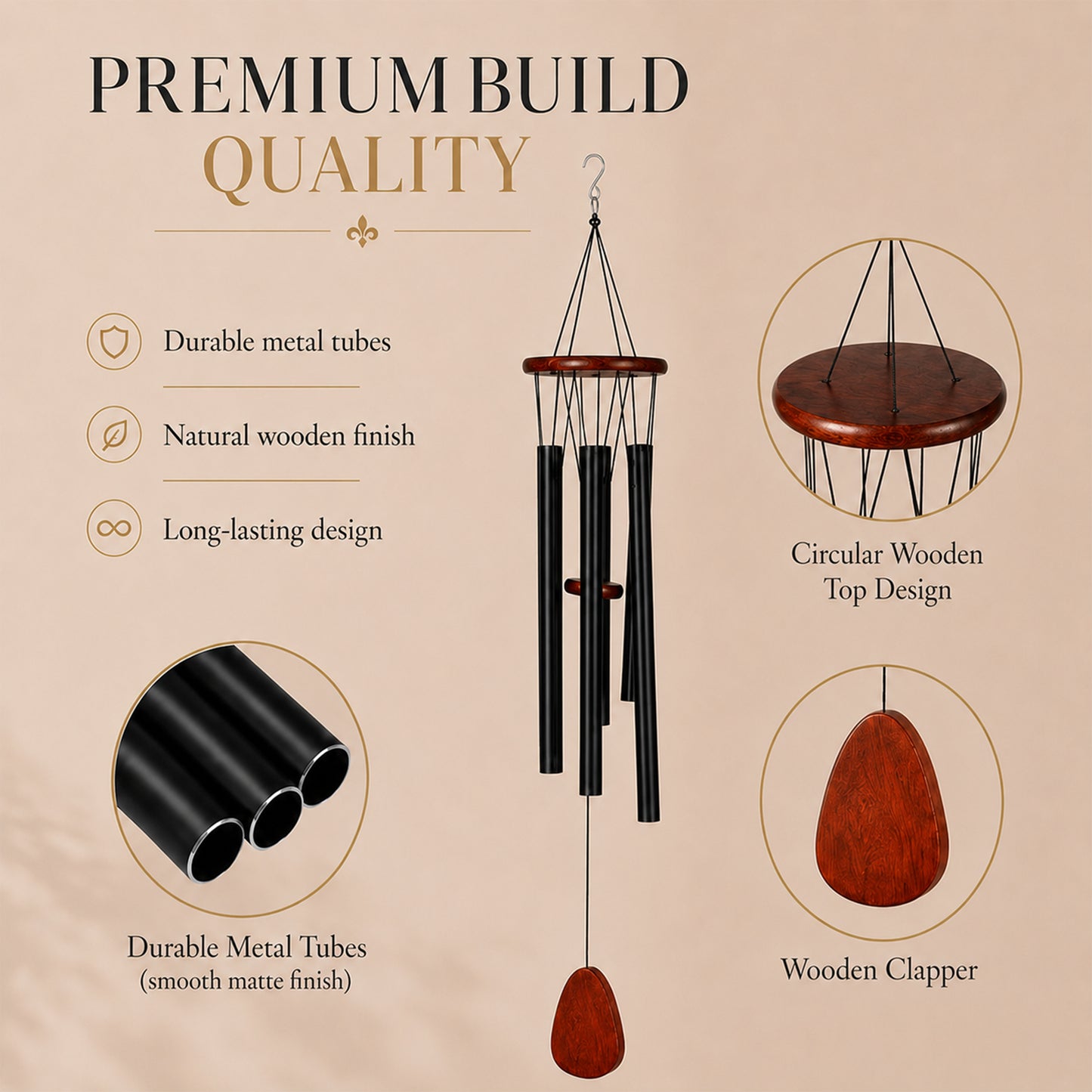Metal Wind Chime (5-Tube, 95 cm) for Home, Balcony & Garden