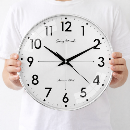 Silent Modern Wall Clock for Living Room - Silver (32x32 CM)