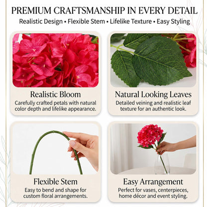 Pink Hydrangea Artificial Flower for Vases | 4 Stems 68 CM (Without Vase)