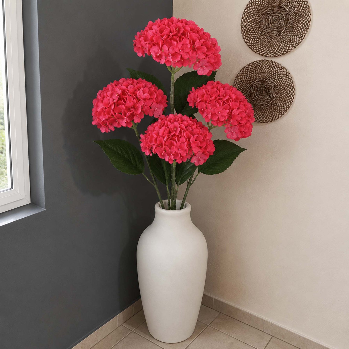 Pink Hydrangea Artificial Flower for Vases | 4 Stems 68 CM (Without Vase)
